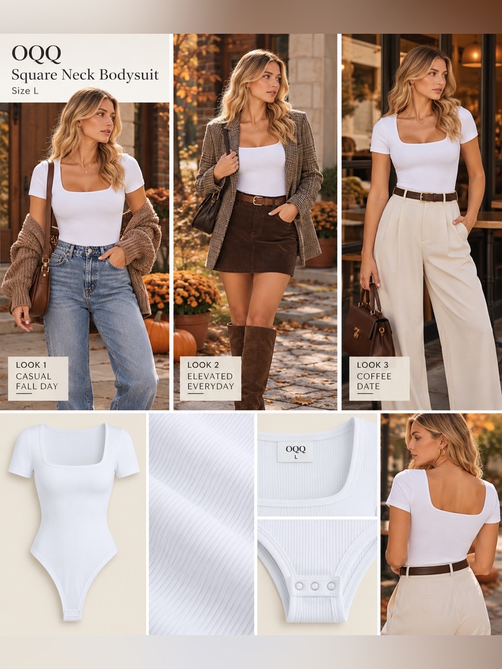 OQQ square neck bodysuit L